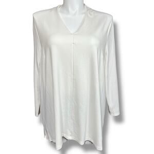 Liz Claiborne Womens Tunic Top V Neck Relaxed Fit Pullover Long Sleeve Cream XXL